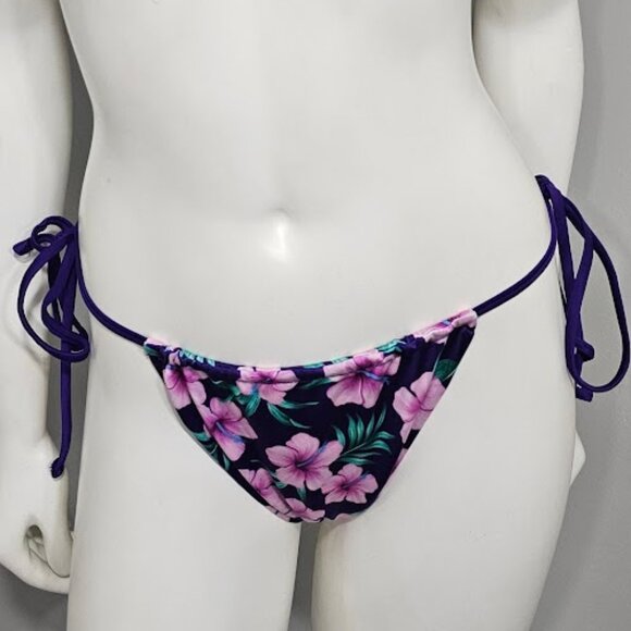Frankies Bikinis Purple Hibiscus Tia Satin Bikini Bottom - Picture 2 of 6